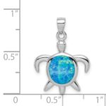 Sterling Silver Rhodium-plated Polished Created Opal Turtle Pendant - Image 4