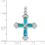 Sterling Silver Rhodium-plated Created Opal Cross CZ Pendant - Image 4