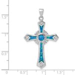 Sterling Silver Rhodium-plated Lab Created Blue Opal and Clear CZ Cross Pendant - Image 4