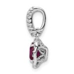 Sterling Silver Rhodium-plated Lab Created Red Corundum and White CZ Pendant - Image 2