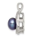 Sterling Silver Rhod-pltd Black FWC Pearl and White Topaz Pendant - Image 2