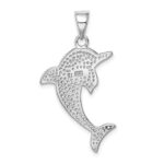 Sterling Silver Rhodium-plated Polished Larimar Dolphin Pendant - Image 3