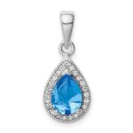 Sterling Silver Rhodium Plated Blue and Clear CZ Pendant