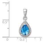 Sterling Silver Rhodium Plated Blue and Clear CZ Pendant - Image 4