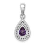 Sterling Silver Rhod Plated Purple and Clear CZ Pendant - Image 3