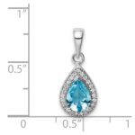 Sterling Silver Rhod Plated Blue and Clear CZ Pendant - Image 4