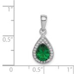 Sterling Silver Rhodium Plated Green and Clear CZ Pendant - Image 4