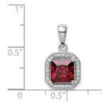 Sterling Silver Rhodium Plated Clear CZ and Square Red CZ Pendant - Image 4