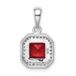 Sterling Silver Rhodium Plated Clear CZ and Square Red CZ Pendant - Image 3