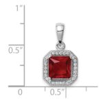 Sterling Silver Rhodium Plated Clear CZ and Square Red CZ Pendant - Image 4