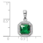Sterling Silver Rhodium Plated Clear CZ and Square Green CZ Pendant - Image 4