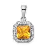 Sterling Silver Rhodium Plated Clear CZ and Square Yellow CZ Pendant