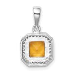 Sterling Silver Rhodium Plated Clear CZ and Square Yellow CZ Pendant - Image 3