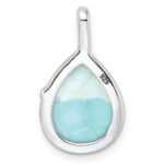 Sterling Silver Rhodium-plated Polished Pear Shape Larimar Twist Pendant - Image 4