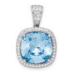Sterling Silver Rhodium-plated CZ & Blue Crystal Pendant