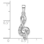 Sterling Silver Rhodium-plated CZ Treble Clef Pendant - Image 3