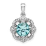 Sterling Silver Rhodium plated Aqua & White CZ Pendant