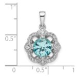 Sterling Silver Rhodium plated Aqua & White CZ Pendant - Image 3