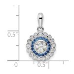 Sterling Silver Rhodium-plated Polished Blue & White CZ Pendant - Image 3