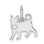 Sterling Silver Rhodium-plated Cat w/Heart Pendant