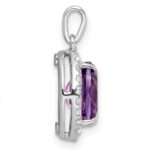 Sterling Silver Rhod-plated Oval 1.84 Amethyst/White Topaz Pendant - Image 2