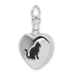 Sterling Silver Rhodium-plated Enamel Heart with Cat Ash Holder Pendant - Image 4