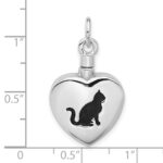Sterling Silver Rhodium-plated Enamel Heart with Cat Ash Holder Pendant - Image 5