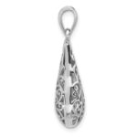 Sterling Silver Rhodium-Plated Polished Puffed Filigree Teardrop Pendant - Image 2