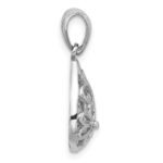 Sterling Silver Rhod-Plated Polished Half Dome Teardrop Filigree Pendant - Image 2