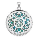 Sterling Silver Rhodium-plated Reconstituted Turquoise Flower Pendant - Image 3