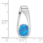 Sterling Silver Rhodium-plated Blue Created Opal Slide Pendant - Image 4