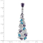Sterling Silver Rh-plated Polished White/Blue/Purple CZ Teardrop Pendant - Image 4
