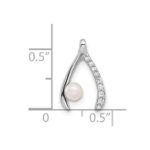 Sterling Silver Rh-plated FWC Pearl/CZ Wishbone Chain Slide Pendant - Image 4