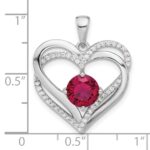 Sterling Silver Rhodium-plated Red and White CZ Double Heart Pendant - Image 4