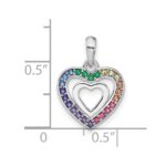 Sterling Silver RH-plated Rainbow Crystal Double Heart Children's Pendant - Image 4