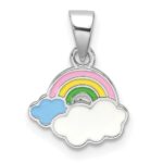 Sterling Silver RH-plated Multi-color Enamel Rainbow Children's Pendant