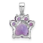 Sterling Silver Rhodium-plated Polished Amethyst Paw Pendant - Image 3