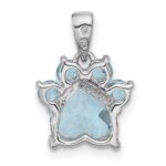 Sterling Silver Rhodium-plated Polished Sky Blue Topaz Paw Pendant - Image 3