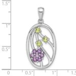 Sterling Silver Rhodium-plated Amethyst and Peridot Flower Pendant - Image 4