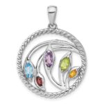 Sterling Silver Rhodium-plated Rainbow Multi-Gemstone Pendant