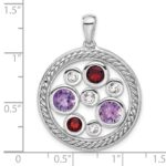 Sterling Silver Rhodium Amethyst Garnet and White Topaz Circle Pendant - Image 4
