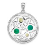 Sterling Silver Rhodium Cr. Emerald Peridot and White Topaz Circle Pendant - Image 3