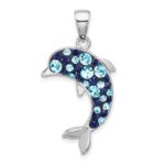 Sterling Silver Rhodium-plated Polished Crystal Dolphin Pendant