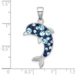 Sterling Silver Rhodium-plated Polished Crystal Dolphin Pendant - Image 4