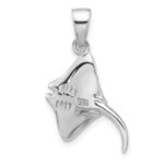 Sterling Silver Rhodium-plated Polished Blue Enamel Stingray Pendant - Image 3