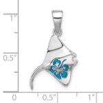 Sterling Silver Rhodium-plated Polished Blue Enamel Stingray Pendant - Image 4