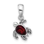 Sterling Silver Rhodium-plated Polished and Antiqued Crystal January Birthstone Turtle Pendant