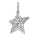 Sterling Silver Rhodium-plated Pave CZ Concave Star Pendant