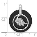 Sterling Silver Rhodium-plated Polished Onyx Circle and CZ Leaf Dangle Pendant - Image 5