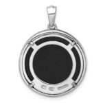 Sterling Silver Rhodium-plated Polished Onyx Circle and CZ Leaves Pendant - Image 3